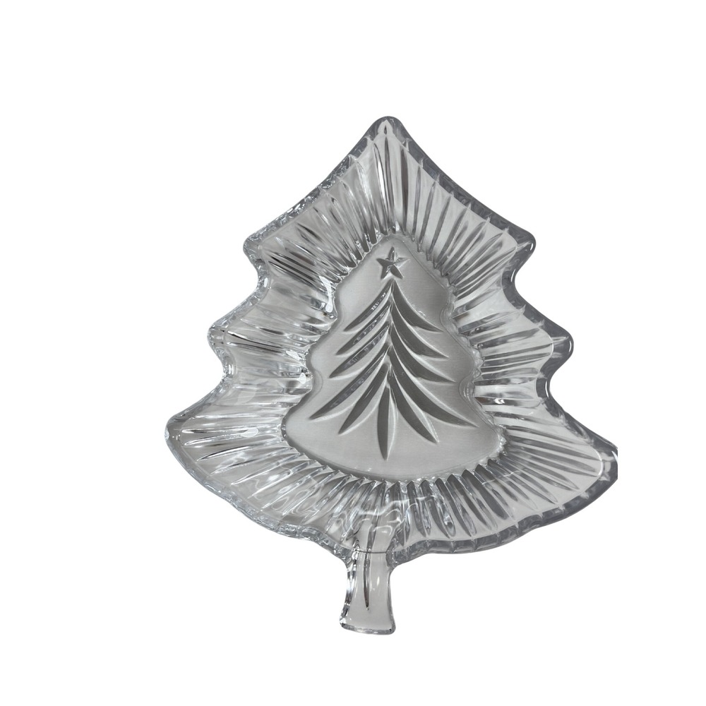 Vintage Clear Glass Christmas Tree Shaped Candy Dish Holiday Serving Bowl Decor